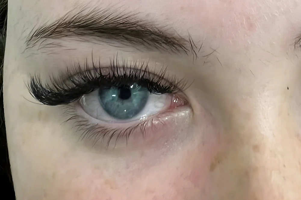 Volume lash extensions, close-up of one eye